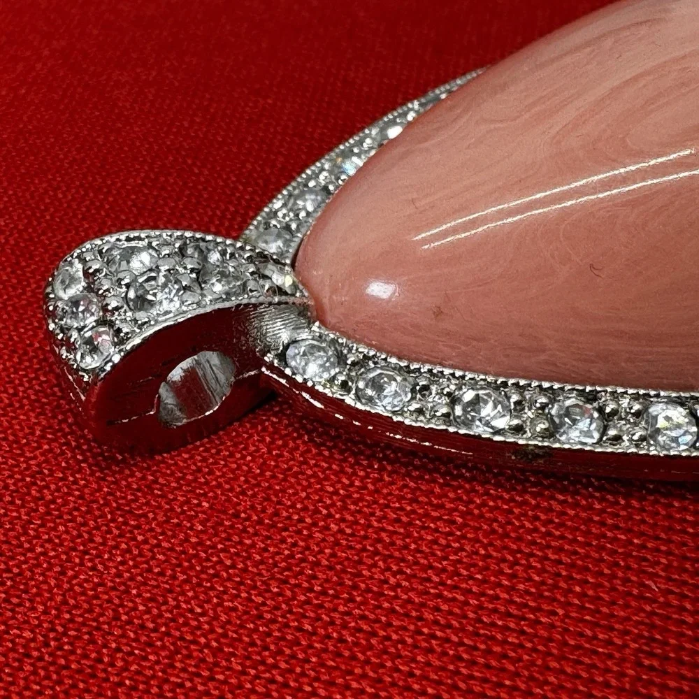 Vintage 1970's Avon Faux‎ Coral Pink Teardrop Rhinestone Pendant